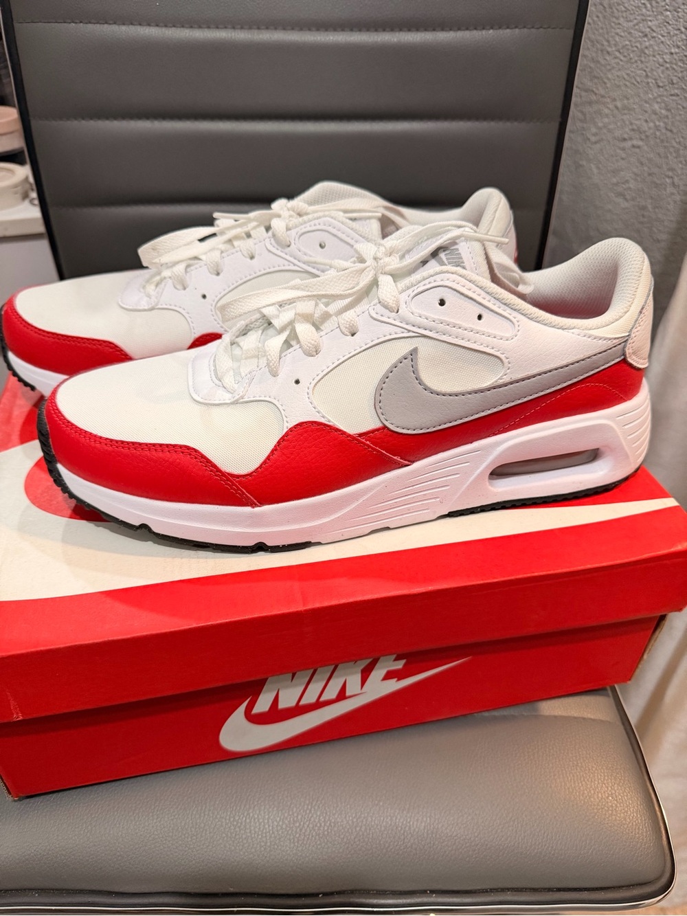 Nike Men's White, Red & Gray Air-Cushioned Running Sneakers